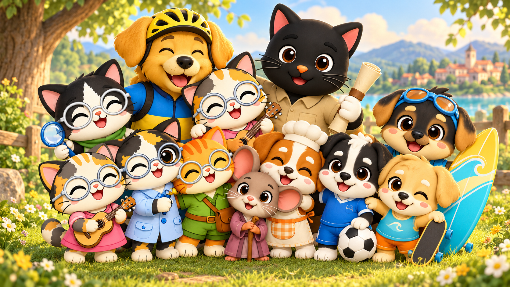 Personajes Multiplimichi reunidos, felices y compartiendo experiencias
